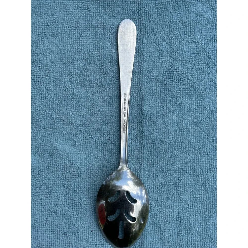 Rogers Floral Mist Pierced Serving Spoon Stainless Korea Discontinued Flatware